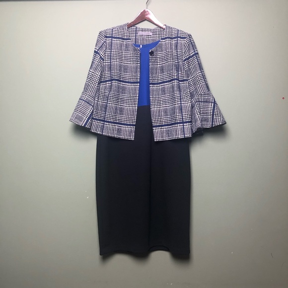 Dress and Jacket Two Piece Set Blue and Plaid - Picture 2 of 8